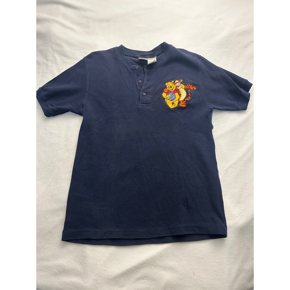 Vintage Disney Store Winnie the Pooh Tigger Henley Shirt Navy Waffle Knit Mens M